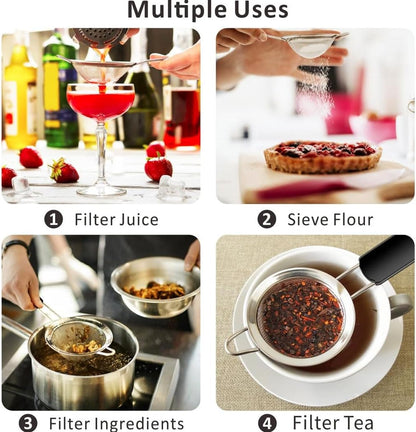 iDopick Fine Mesh Strainers Set of 3,Stainless Steel Strainers Wire Sieve Sifter with Insulated Handle Strainers for Kitchen Gadgets Tools Baking Tools Colander, Food Preparation, Flour Sifter, Rice