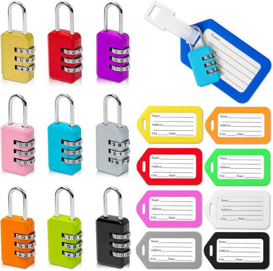 GTILE 9 Pack Luggage Lock and Tags, Colorful Travel Locks for Luggage, Suitcases, Bags, Backpacks, Laptop Bags