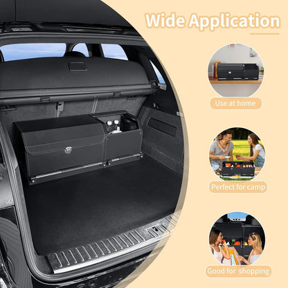 XCF Car Trunk Organizer, Leather Trunk Organizer for SUV with Lid and Sturdy Handle Collapsible Adjustable Storage (Black, 33 x 11.4 x 12.2in)