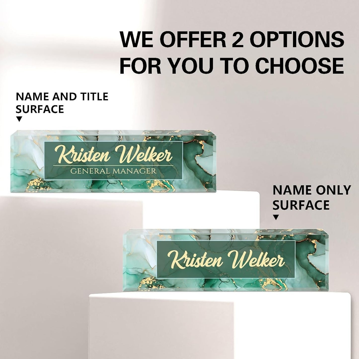 Name Plate for Desk, Personalized Green Office Decor, Acrylic Desktop Accessories, Gifts for Boss, Nurse, Teacher, Coworker, Employee Appreciation (Green Coast)