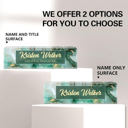 Name Plate for Desk, Personalized Green Office Decor, Acrylic Desktop Accessories, Gifts for Boss, Nurse, Teacher, Coworker, Employee Appreciation (Green Coast)