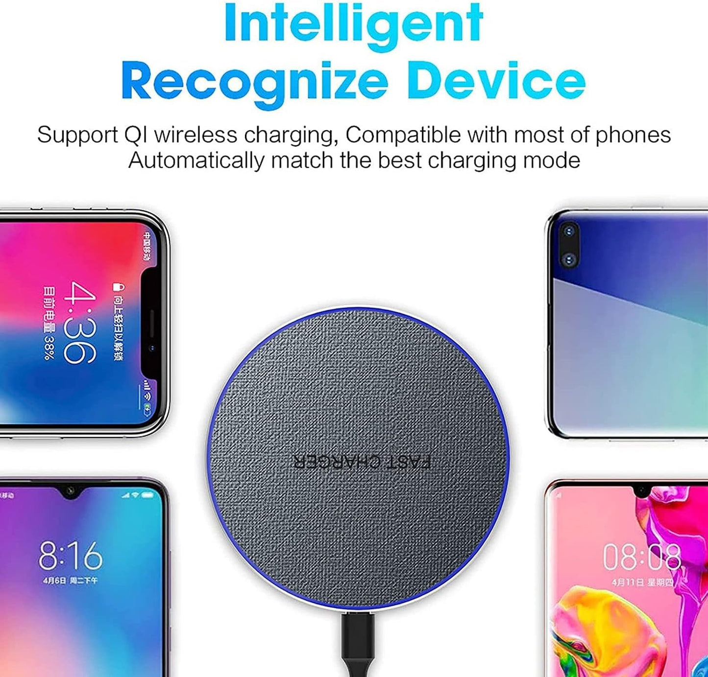 Wireless Charger Fast Wireless Charging Pad 20W Max Compatible with iPhone 11 12 13 14 15 16 Pro Max/Pro/XR/XS/8 Plus,Galaxy S24/S23/S22/S21/S20/Note 20/10, AirPods Pro etc. (No AC Adapter)