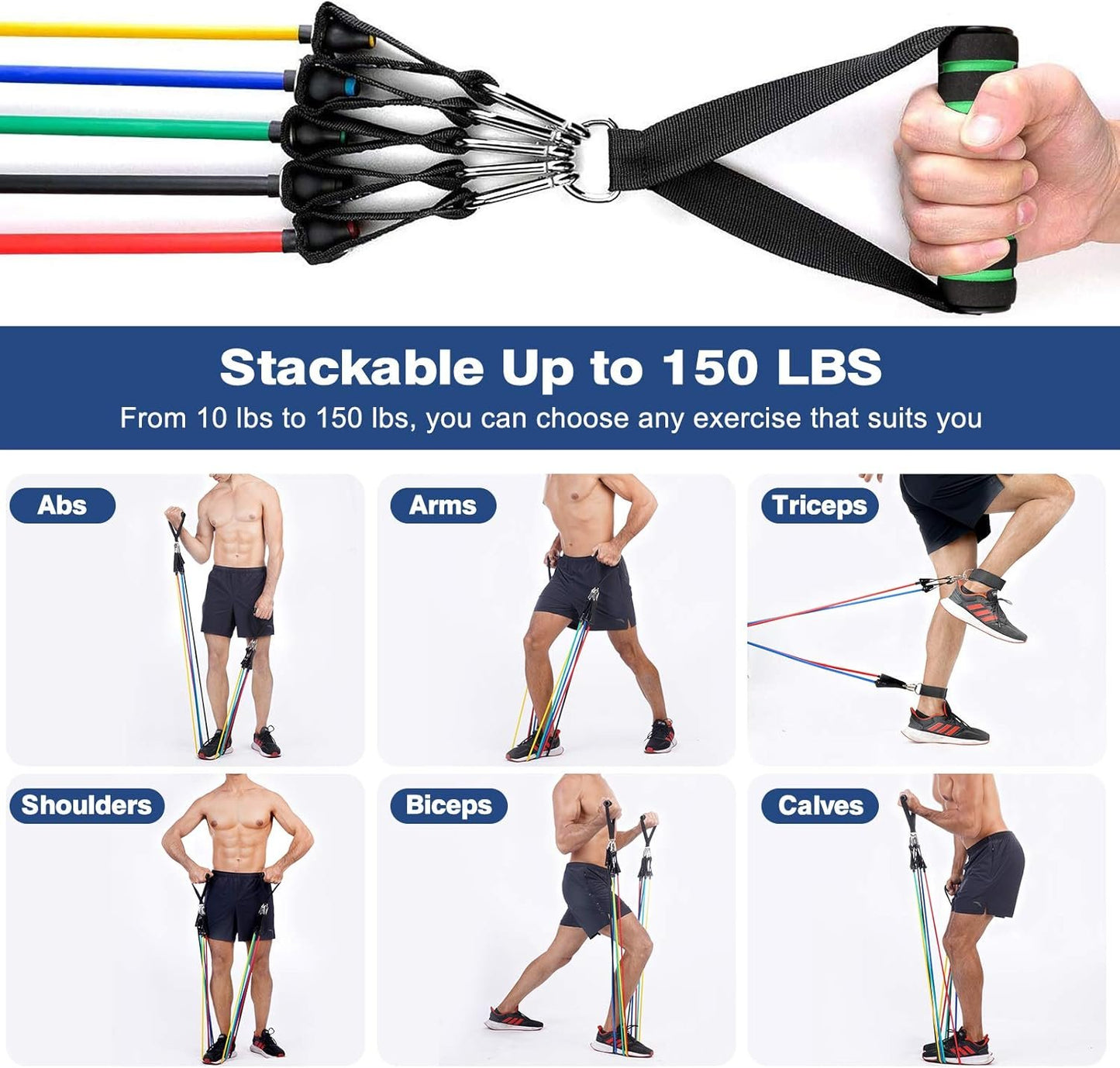 Sensyne Resistance Bands Set 16PCS Exercise Band for Working Out Up to 150 lbs, for Indoor and Outdoor Sports, Fitness, Suspension, Speed Strength, Baseball Softball Training, Home Gym, Yoga