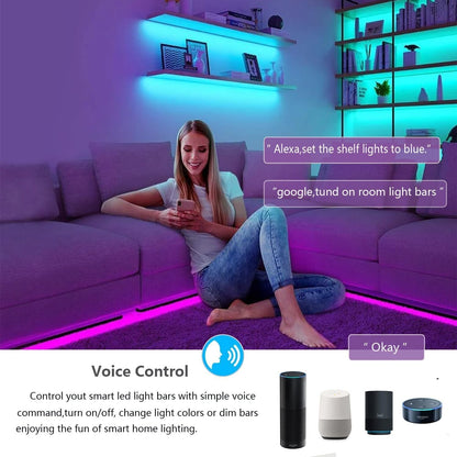 Under Cabinet Lighting RGB Strips Lights Plug in Works with Alexa,Google Home,Smart APP, Remote Control Color Changing Light Bars for Kitchen Counter,Shelf,Bookcase,12V Backlights Linkable,6pcs