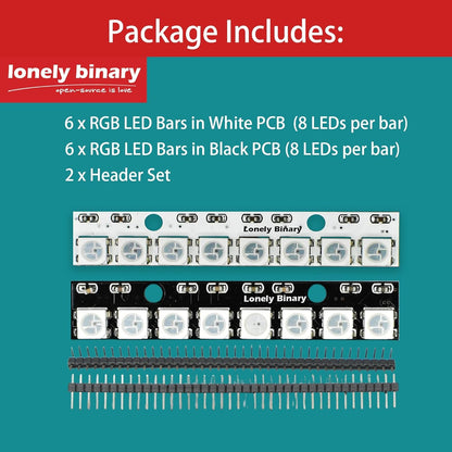 Lonely Binary 12-Pack WS2812B RGB LED Bars â€“ Glow LED Strips, Individually Addressable 8-LED Strips (6 White PCB + 6 Black PCB) for Arduino, Raspberry Pi, ESP32, DIY Projects & Smart Lighting
