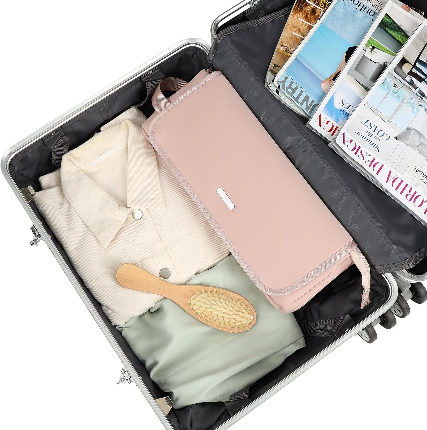 FINDCOZY Hair Tools Travel Bag, Haircare Accessory Organizer with Heat Resistant Mat for Curling Iron, Straighteners and ‌Styling Appliance, Pink