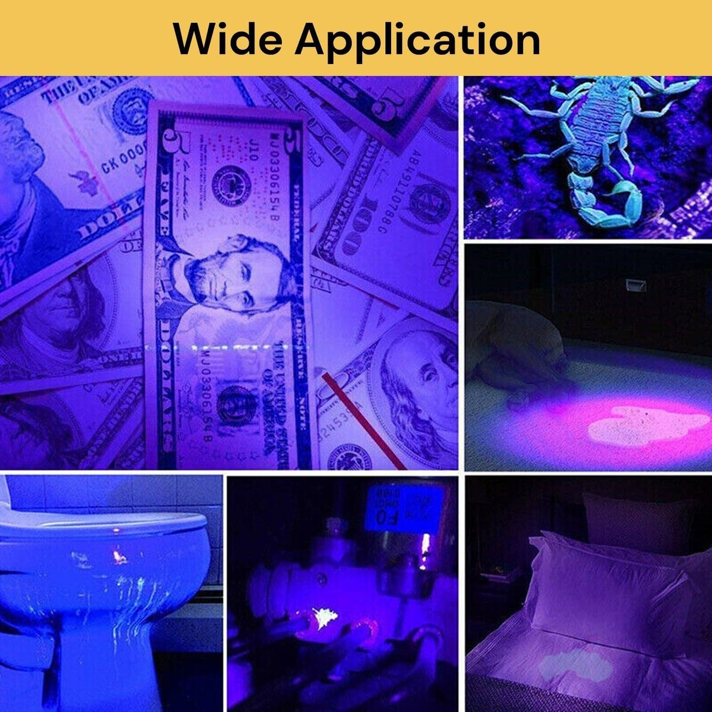 EZONEDEAL UV Flashlight, Super Bright High Lumens Rechargeable Flashlights, Adjustable Tactical Lights, Ultraviolet Blacklight, Portable Mini Torch Light Detector for Pet Urine, Stain, Camping, Home