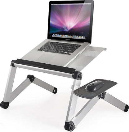 WorkEZ Cooling Adjustable Laptop Stand for Desk w/Fan USB Ports Mouse Pad Ergonomic Foldable Laptop Stand Portable Computer Stand Laptop Riser, Silver