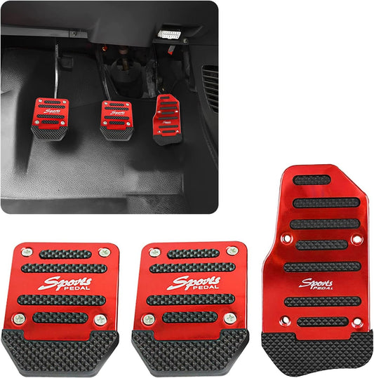 jeseny 3 PCS Car Non-Slip Aluminum Alloy Pedal Pads, Manual/Automatic Gearbox Gas Pedal Brake Pedal Cover, Anti-rubbing Car Clutch Pedal Kits, Auto Universal Replacement Accessories (Red)