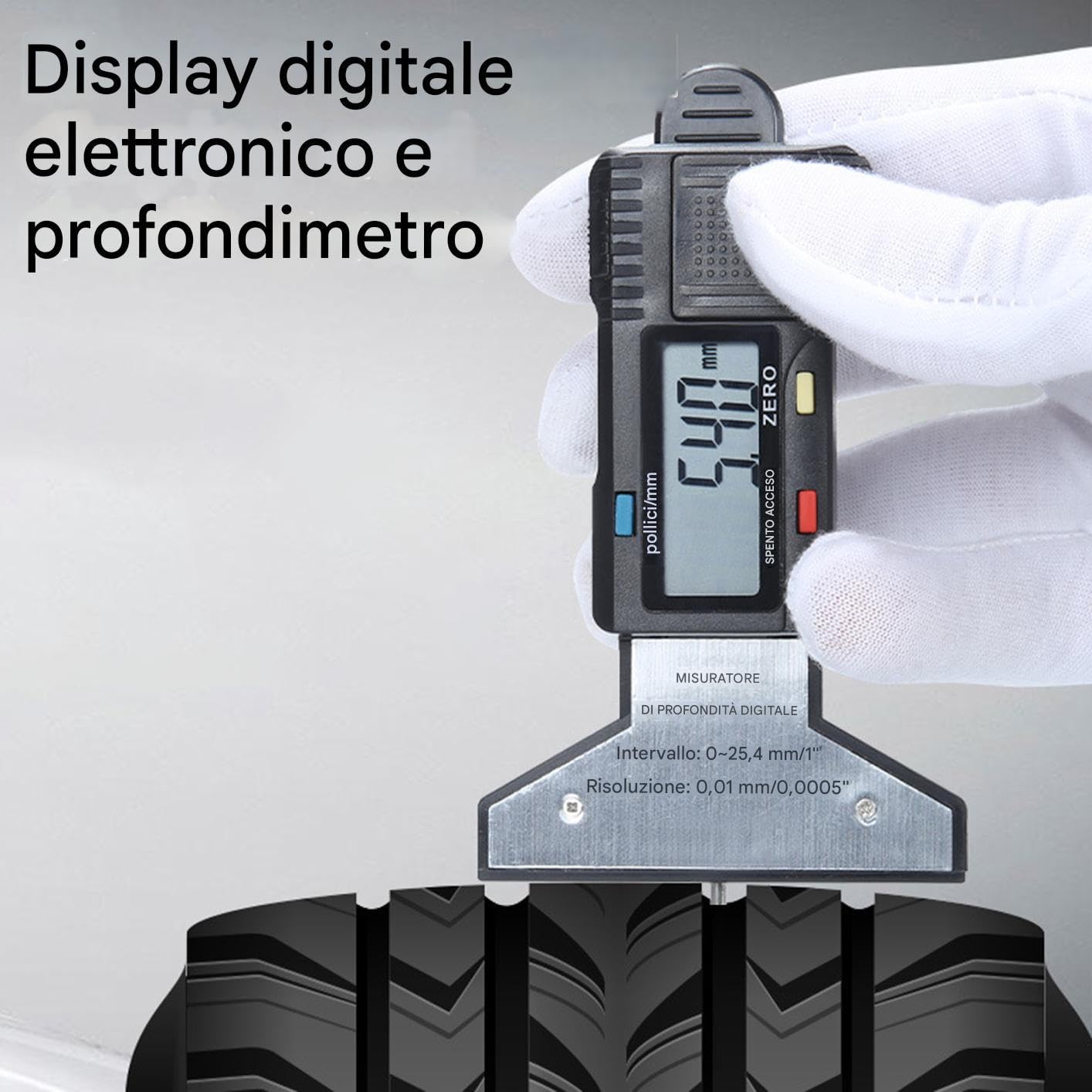 Tire Tread Depth Gauge, Digital Tire Wear Checker, 0–25.4mm Measuring Range, 0.01mm Resolution, Handheld Tool, for Car, Motorcycle Maintenance, Safety Inspections