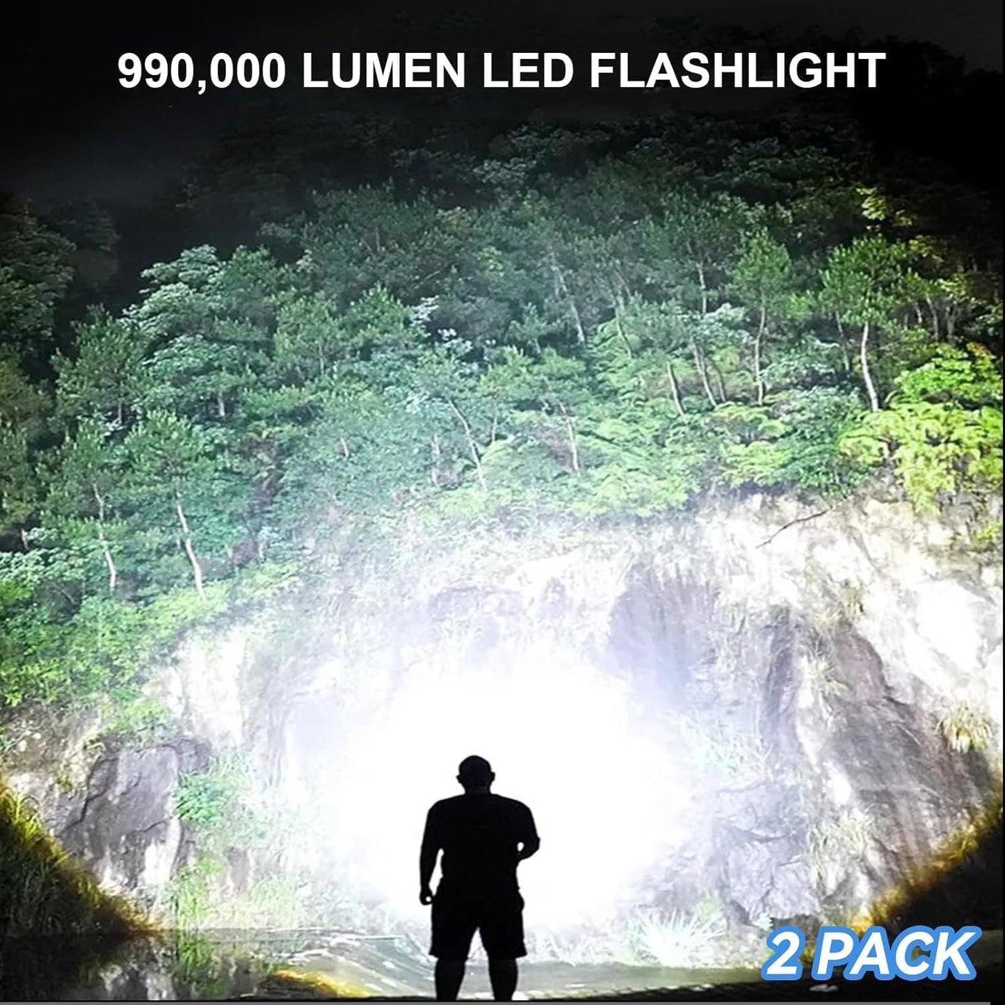 Rechargeable Flashlight 2 PCs,High Lumen Super Bright Flash Light with 15 H Long Runtime & 5 Modes,IP6 Waterproof Flashlight for Emergencies Bad Weather, Camping, Hiking