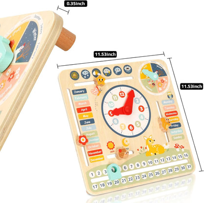 OOOK Kids Daily Calendar Montessori Educational Wooden Learning Toys My Calendar Clock Wooden Toys for Toddler Kids