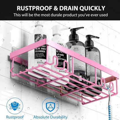 Yimoshan Adhesive Shower Caddy Organizer Shelves Rack - 5 Pack Corner Bathroom Storage Organization, Home & Kitchen Decor Inside RV Accessories (Pink)