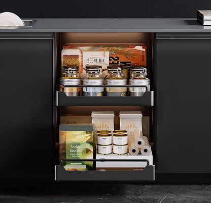 KeepItOrg Pull Out Cabinet Organizer Fixed With Adhesive Nano Film, Heavy Duty Slide Out Pantry Shelves, Sliding Drawer Pantry Shelf for Kitchen, Living Room, Home,11.8"" W x16.9 D x 2.75"" H, Black