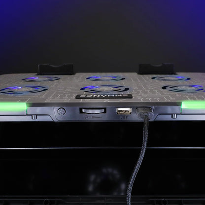 ENHANCE Voltaic 2 Laptop Cooling Stand - Laptop Cooling Pad with 6 Blue LED Fans, 7 Height Settings, RGB Lighting - Laptop Cooling Pad with Metal Surface and Phone Stand for 17 Inch Laptops