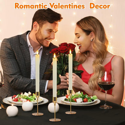 Flickering Flameless Ivory Candles Realistic LED Candles with Remote Control and Timer Battery- Operated Candles. (Taper Candles 3D Wick Real Wax Set of 6)
