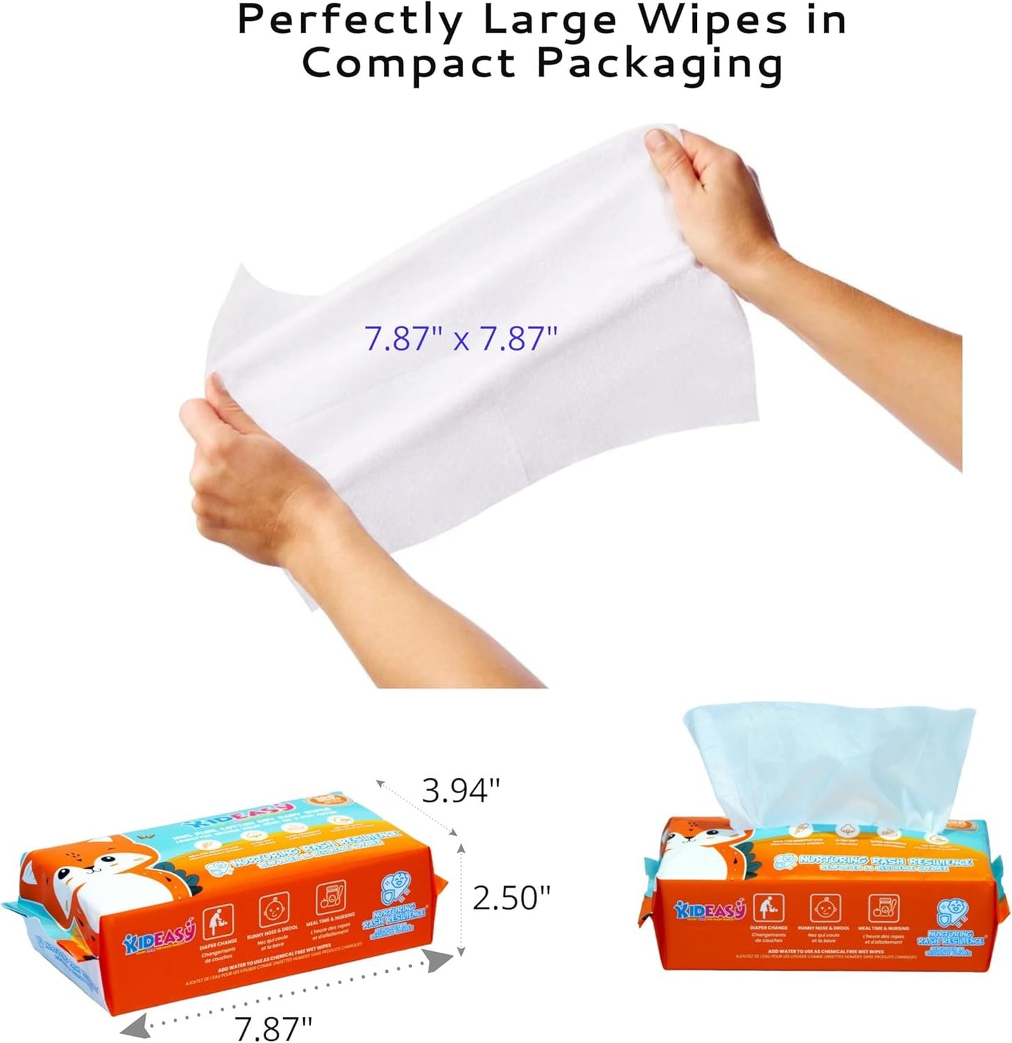 KidEasy Dry Wipes | Ultra-Soft 100% Cotton Baby Wipes | Chemical-Free & Unscented | Wet or Dry Use | Gentle on Sensitive Skin | Strong & Highly Absorbent (6 Pack - 600 Count)