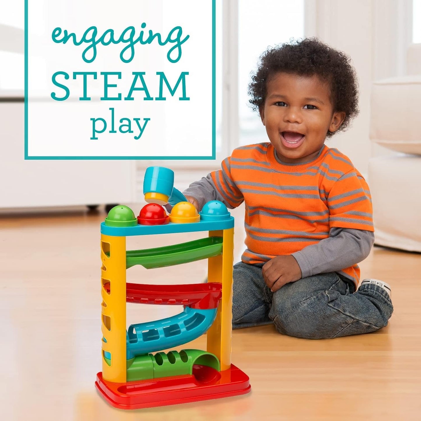 Infantino Bop & Drop Ball Tower - STEAM Educational Play, Hand-Eye Coordination Skills, and Cause and Effect Play for Babies & Toddlers, 12M+