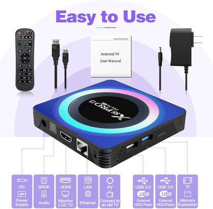 2025 Android TV Box 13.0, 6K TV Box Android 4GB RAM 32GB ROM, X88 PRO 13 Android TV Box 4K 6K 8K with RK3528 Quad-Core CPU Wi-Fi 6 2.4G/5G Dual-Band Wi-Fi Bluetooth 5.0 USB 3.0 Android Box
