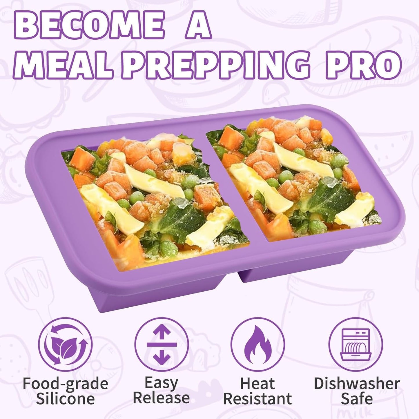 Silicone Freezer Trays with Lid, Soup Cubes Freezer Molds, Silicone Ice Cube Tray, Easy Meal Prep, Silicone Mold for Soup and Food Storage (Violet-4 Cups)