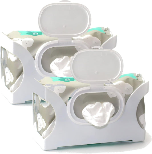 Gadjit Wet Wipes, Hand Wipes & Baby Wipes Wall Dispenser (2 Pack) | Mounts on a Wall and Holds Up to a 84 Count Pack of Wipes | Keeps Wipes Always Within Easy Reach of Messes | One-Handed Wipes Dispensing