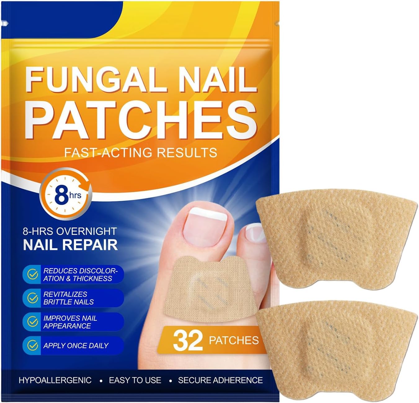 Toenail Repair Patches, 32 Pieces Breathable Nighttime Nail Stickers, Crack and Discoloration Foot Care Pedicure Solution, Ideal for Men, Women, Athletes, Home Use 2.16 Inch