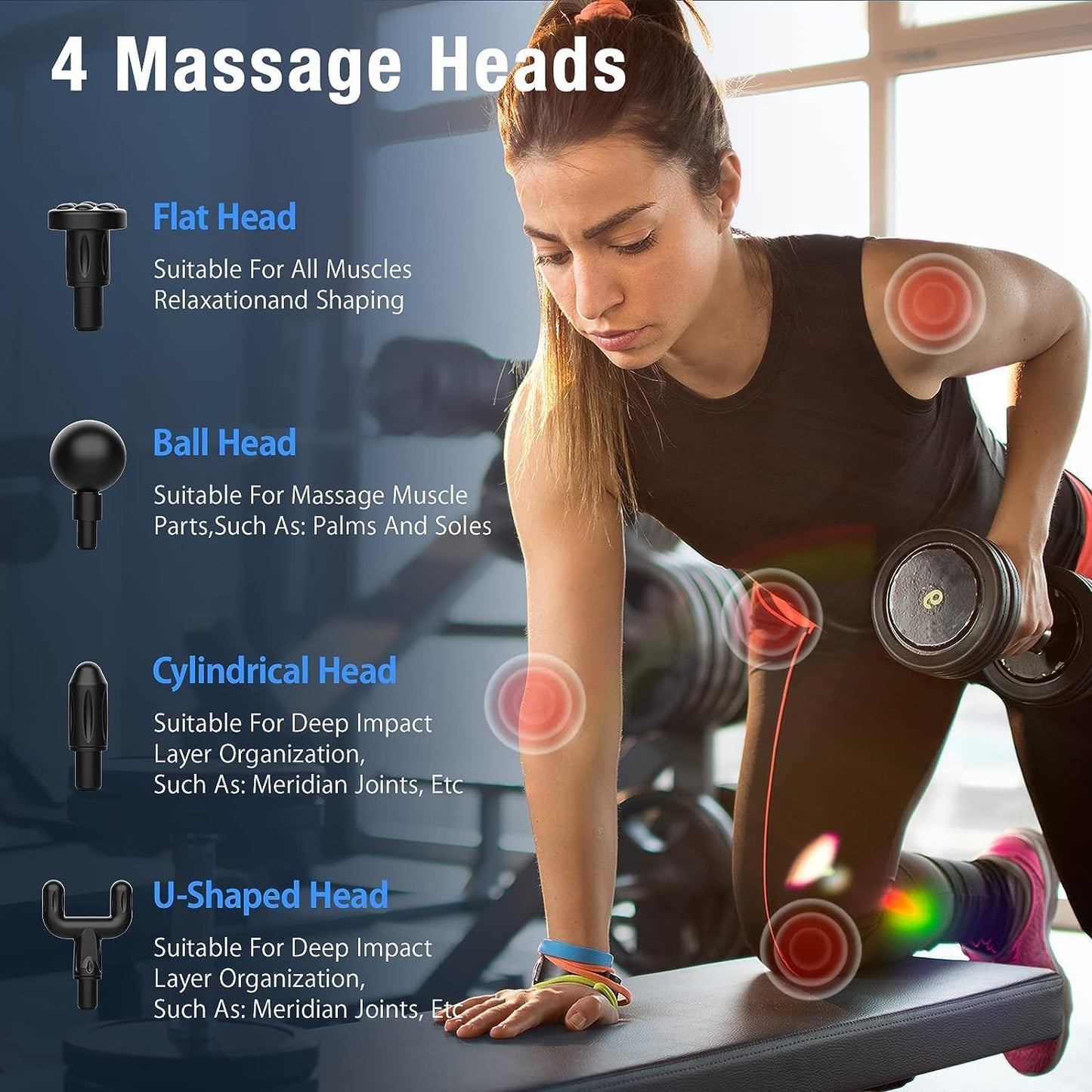 GerOr Massage Gun, Deep Tissue Massager Electric Handheld Massagers with 4 Massage Heads and 6 Adjustable Speeds Hand Massager with LCD Display Touchscreen Rechargeable for Muscle Pain Relief Recovery