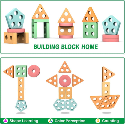 OSLINE Montessori Educational Toys for 1 2 3 Year Old,Toddler Wooden Toys Shape Sorter Stacking Toys,1-5 Year Old Boy Girl Gifts,Wooden Blocks Puzzle Learning Toys,Easter Birthday Gifts