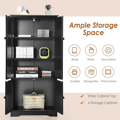 KOMFOTTEU Tall Wooden Wardrobe, Vertical Wardrobe with Adjustable Shelves, Sideboard Organizer with Anti-tipping Device, Furniture for Bedroom, Bathroom, Living Room, 58.5 x 32 x 123 cm (Black)