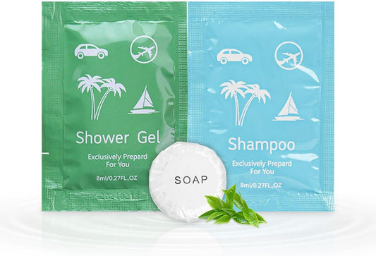 Travel Size Soap and Shampoo,Travel Size Body Wash and Shampoo Bulk 0.28fl Oz,Travel Size Shower Gel Set，Shampoo Bulk Travel Size ,Hotel Supplies Bulk Hygiene Kits for Homeless Hotel (Pack of 100)