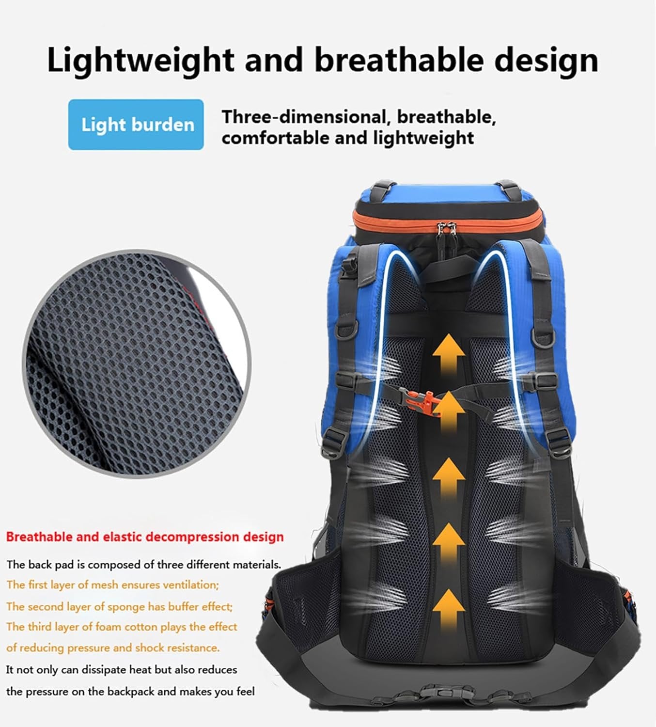 Bseash 60L Waterproof Hiking Camping Backpack with Rain Cover, Lightweight Outdoor Sport Travel Daypack for Climbing Touring