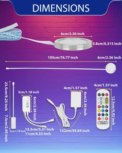 Cefrank Color Cabinet Lighting, Smart RGB LED Puck Lights Music Sync, Scene Modes, Color Changing LED Lights
