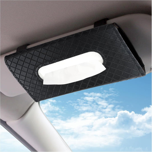 Car Tissue Holder,Leather Car Organizer Car Tissue Box Holder with Plaid Design,Universal Car Accessories Interior Car Napkin Holder for Visor,Door,Center Console,Sunroof