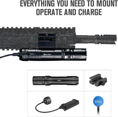 OLIGHT Odin 2000 Lumens Rechargeable Tactical Flashlight, Flashlight with Magnetic Remote Switch, Picatinny Rail Mounted Light 300 Meters Long Distance (Black)