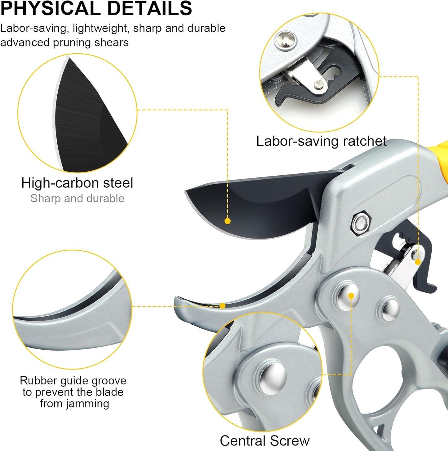 MEPEREZ Garden clippers, German pruners, ratchet pruning shears, work 3 times easier, gardening tools, for trimming rose, floral, tree, live plants, sharp garden scissors, arthritis weak hand snips