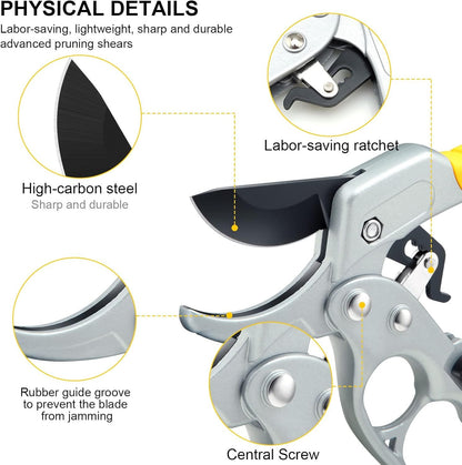 MEPEREZ Garden clippers, German pruners, ratchet pruning shears, work 3 times easier, gardening tools, for trimming rose, floral, tree, live plants, sharp garden scissors, arthritis weak hand snips