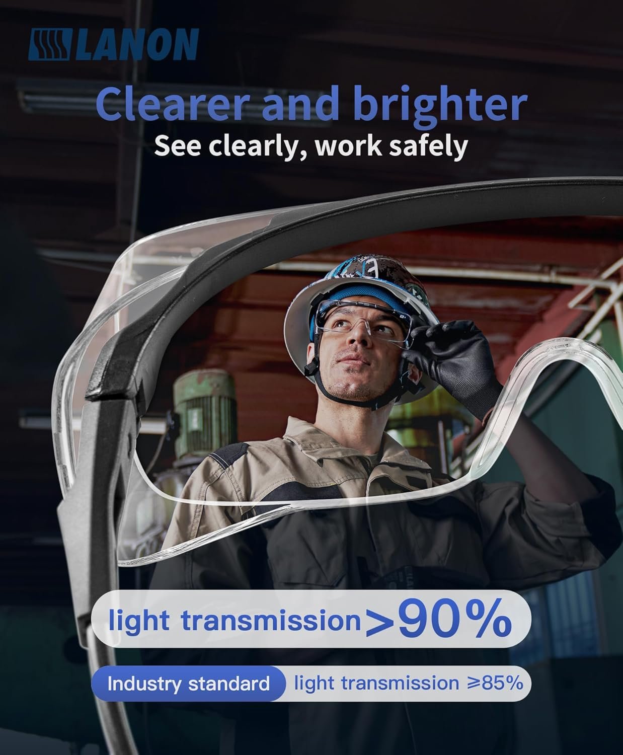 LANON Safety Glasses Over Glasses,ANSI Z87.1 Lenses with Anti-Fog & Scratch,Side Protection, High Transmission, Adjustable Protective Eyewear Goggles