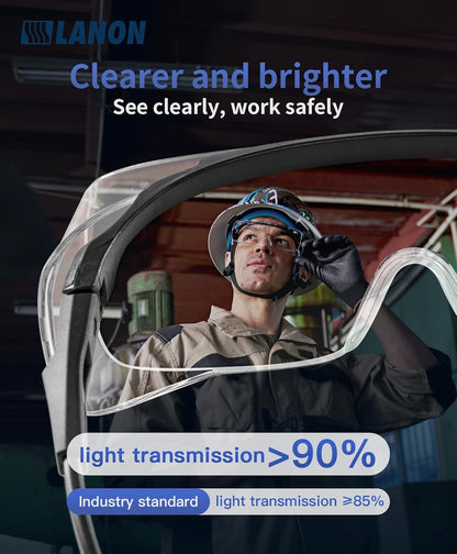 LANON Safety Glasses Over Glasses,ANSI Z87.1 Lenses with Anti-Fog & Scratch,Side Protection, High Transmission, Adjustable Protective Eyewear Goggles