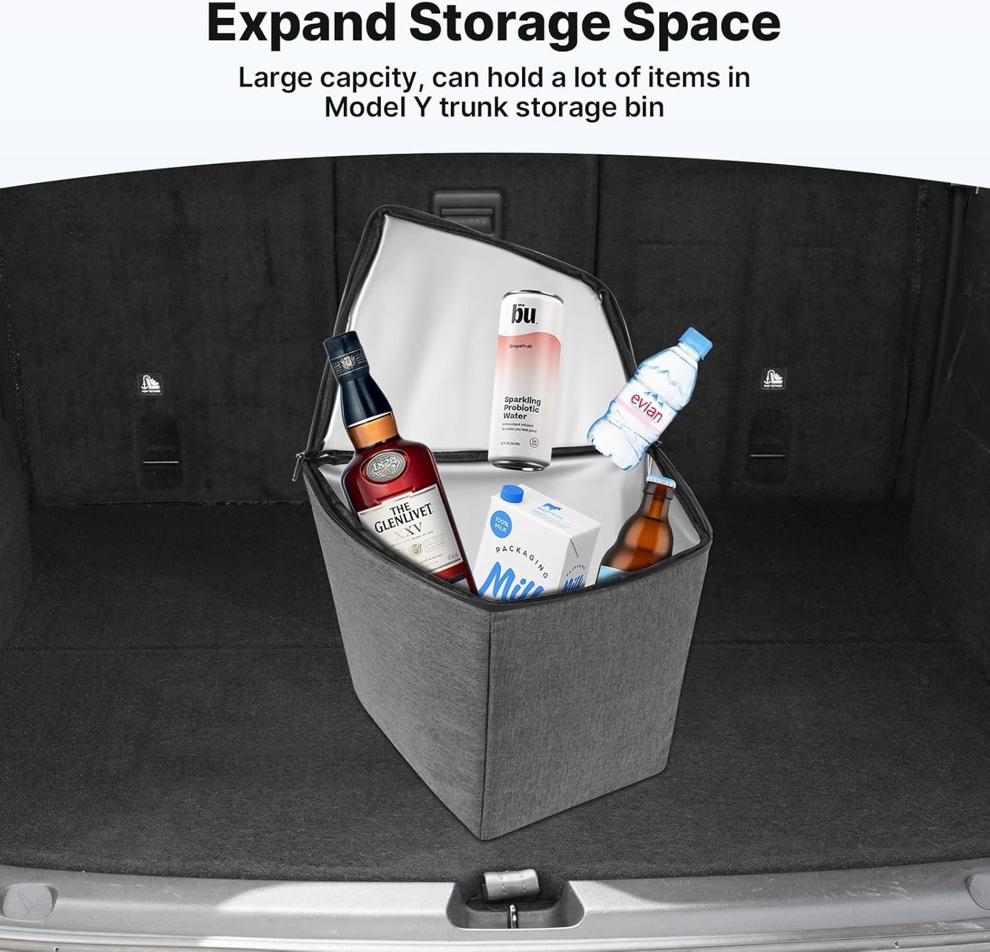 Canvcle Rear Trunk Organizer for Tesla Model Y 2020-2024 Accessories, Rear Trunk Storage Bins Side Storage Box Rear Trunk Tray with Lids Model Y 5 Seater Interior Accessories 2PCS (Not for Juniper)