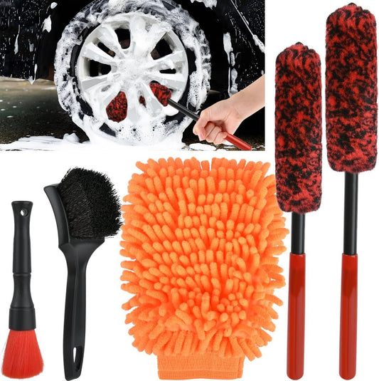OctBird 5 Car Cleaning Brushes Kit Car Detailing Brush Set for Engine, Dashboard, Rims, Seats, Ventilation (Indoor/Outdoor, Washable, All Vehicles)