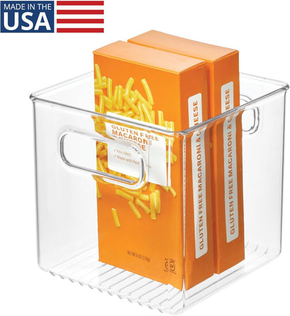iDesign Plastic Fridge and Freezer Storage Organizer Cube Bin With Handles, Clear Container for Food, Drinks, Produce Organization, BPA-Free, 6" x 6" x 6", Clear
