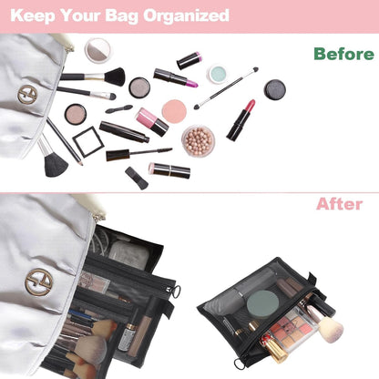 Gelapa Makeup Pouch, 4Pack Small Makeup Bag for Purse Tote, Clear Mesh Make Up Bag with Zipper, Travel Cosmetic Organizer Bags, Cute Pouch Bag Set, Cruise Ship Accessories for Women
