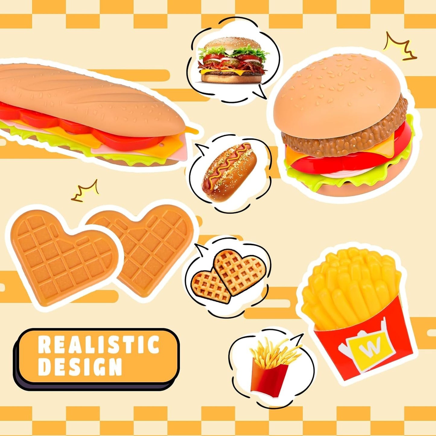 12PCS Pretend Play Food Set,Play Fast Food Toys for Kids with Take Apart Burger and Hot Dog Plastic Food Toy,Play Kitchen Accessories Role Play Toys Gift for Kids Toddler Boys Girls