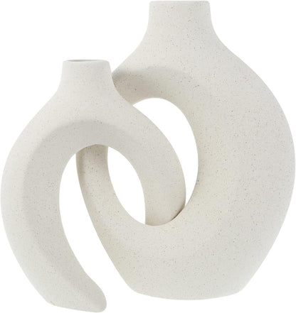 Abizarch 2Pcs Hollow Ceramic Vase Set, Nordic Modern Boho ins Style Decorative Ceramic Aesthetic Flower Vase for Home Decor, Large Modern Ceramic Flower Vases for Wedding Party Dinner