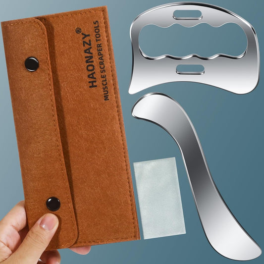 Haonazy Gua Sha Massage Tool 2 in 1 Stainless Steel GuaSha Scraping Massage IASTM Tools Great Soft Tissue Mobilization Tool