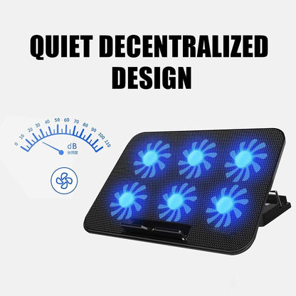 Laptop Cooling Pad, Necomi® Laptop Cooler Stand with 6 Quiet Cooling Fans and 6 Height Adjustable Dual USB Powered Gaming Cooling Stand for 12-17 Inch Desktop Computer