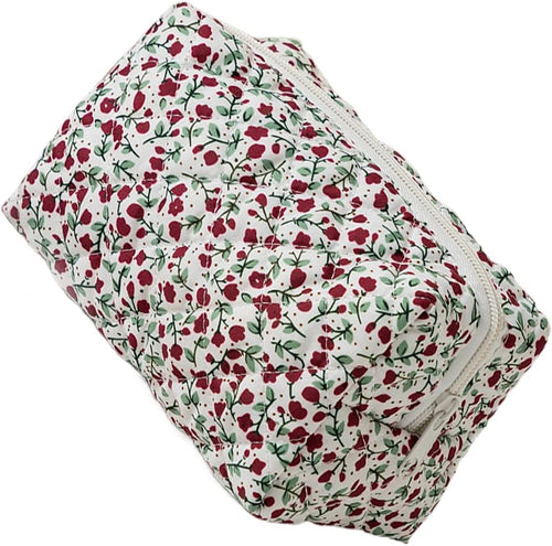 NJCXOLA Travel Cosmetic Bag, Quilted Cosmetic Bag, Floral Pattern Large Capacity Soft Cotton Makeup Bag for Brushes and Beauty Accessories