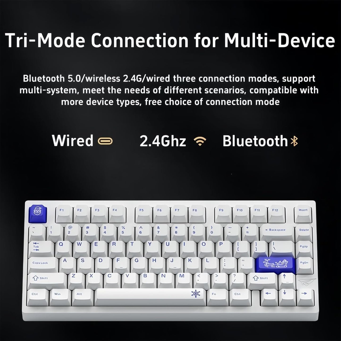 BOYI D75 Quick Release Wireless Aluminum Gaming Keyboard,Tri-Mode Custom Hot Swappable RGB 75% Mechanical Keyboard for Windows/Mac/PC (White)