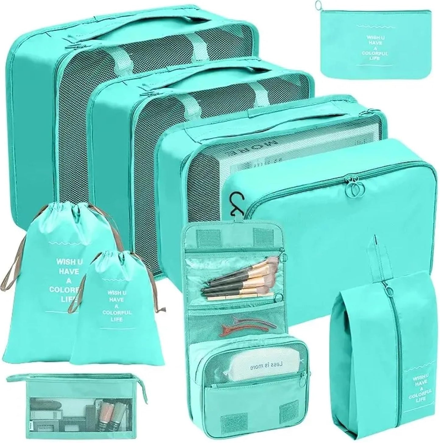 Janmobrian Organizer Valigia,Packing Cubes 7/10 PCS Set Travel Organizer Storage Bags Suitcase Packing Cubes Cases Portable Wardrobe Luggage Clothes Shoe Pouch Fold(7pcs Black)