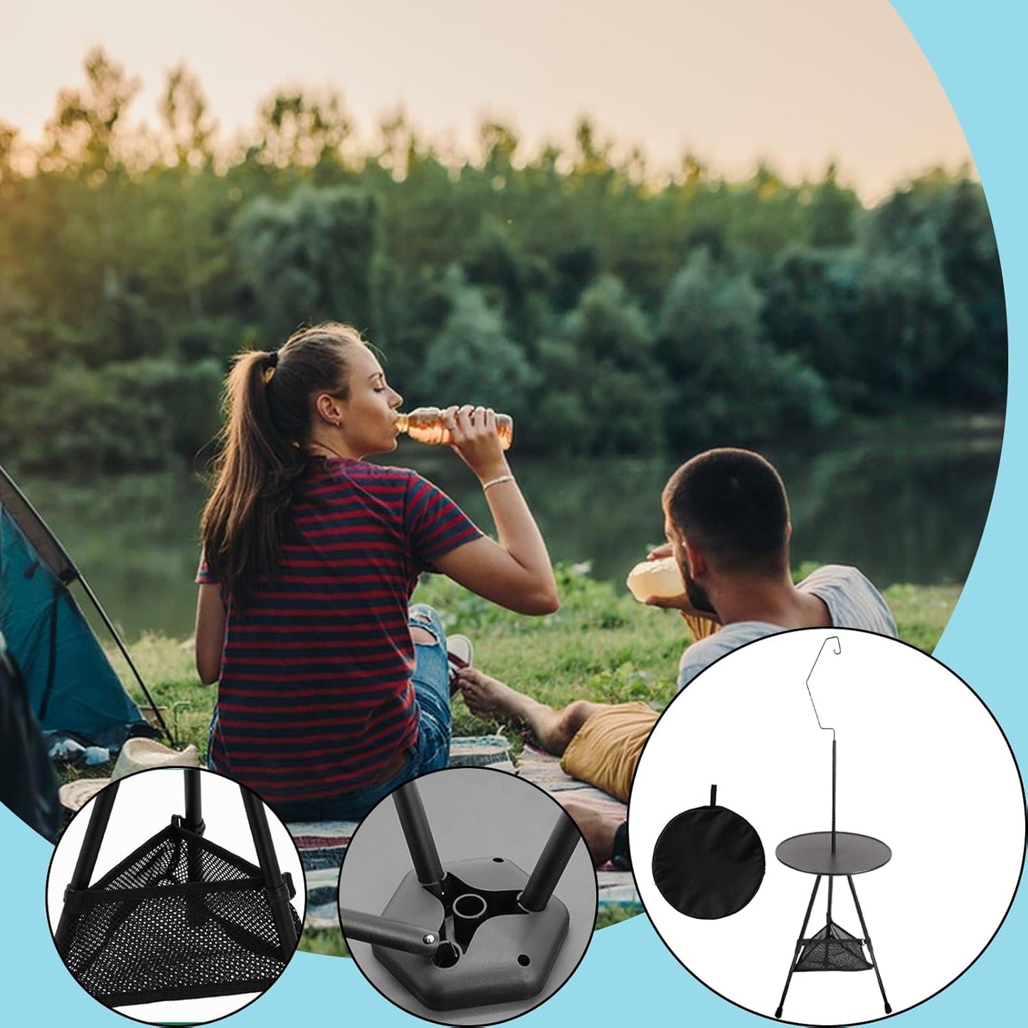 Generico Folding Camping Table, Outdoor Foldable Table, Lightweight Portable, Multi Function Gear, Adjustable Height for Laptop, Food, Drinks, Lamp, Hiking, Picnic, Travel, Backyard